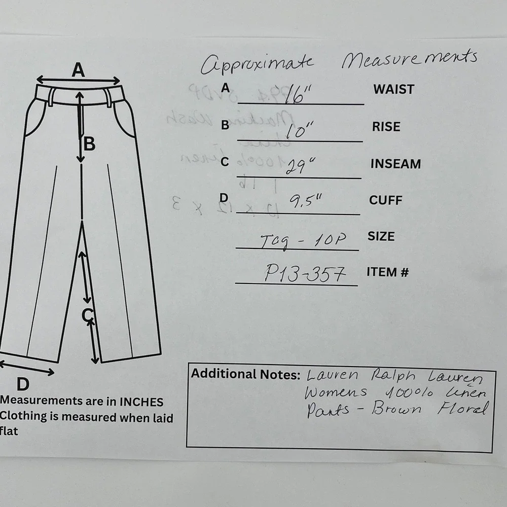 Lauren Ralph Lauren. Pants, Womens, 10P, Brown, Floral Linen Straight Leg - Picture 9 of 9